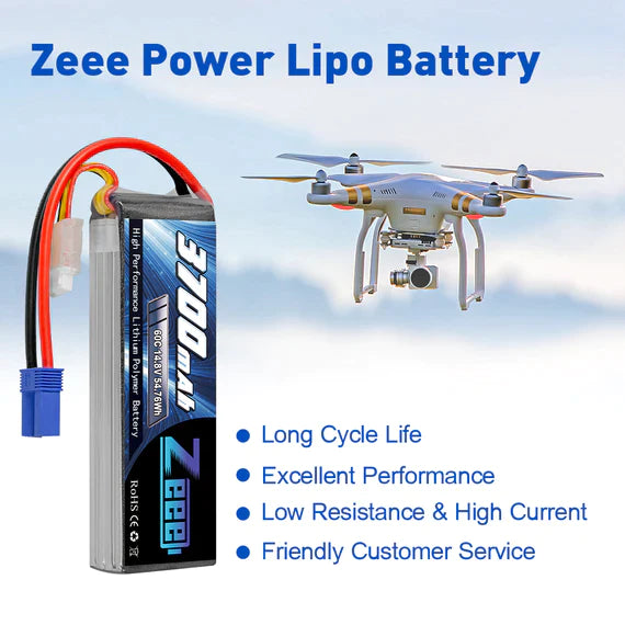 Zeee 4S Lipo Akku 3700mAh 14,8V 60C Soft Case mit EC5 Stecker für RC Flugzeug RC Modelle (2 Packungen)   LiPo24.de