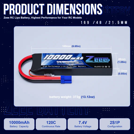 Zeee 2S Lipo Akku 10000mAh 7.4V 120C mit EC5 Stecker Soft Case für RC Car RC Modelle (2 Pack)   LiPo24.de