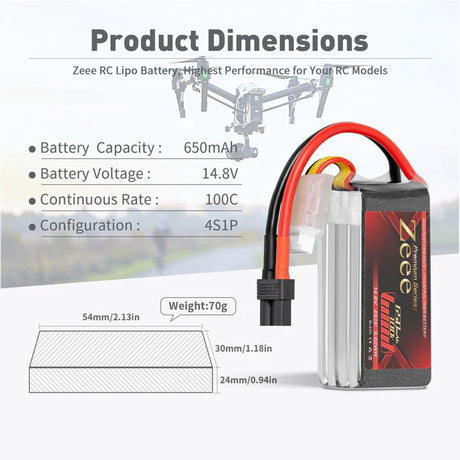 Zeee Premium Series 4S Lipo Akku 650mAh 14,8V 100C XT30 (2 Pack) - LiPo24.de