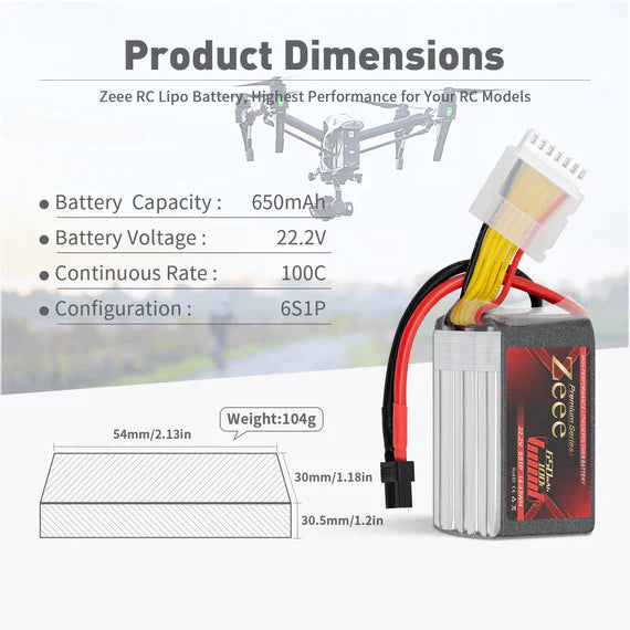 Zeee Premium Series 6S Lipo Akku 650mAh 22.2V 100C XT30 (2 St.) - LiPo24.de