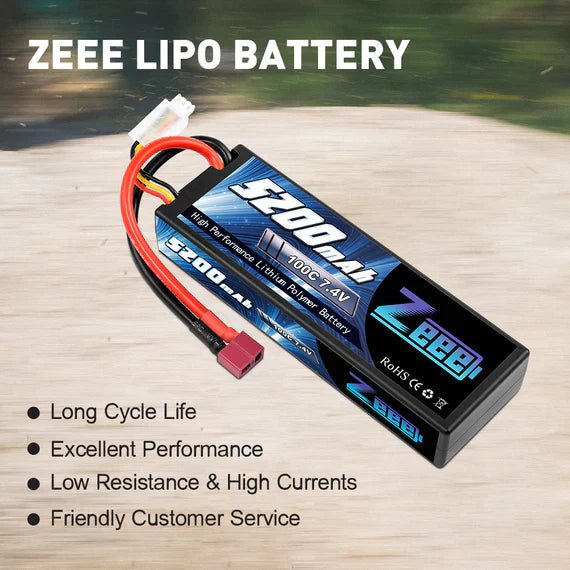 Zeee 2S Lipo Akku 7.4V 5200mAh 100C Dean (2 Pack)   LiPo24.de