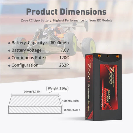Zeee Premium Series 2S Shorty Lipo Akku 6000mAh 7,6V 120C Hartschalenkoffer mit 4mm Bullet to Deans Stecker für RC Car (2 Pack) - LiPo24.de