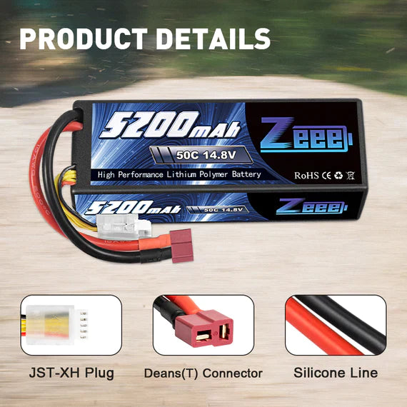 Zeee 4S Lipo Batterie 5200mAh 14,8V 50C Hard Case Deans Plug   LiPo24.de