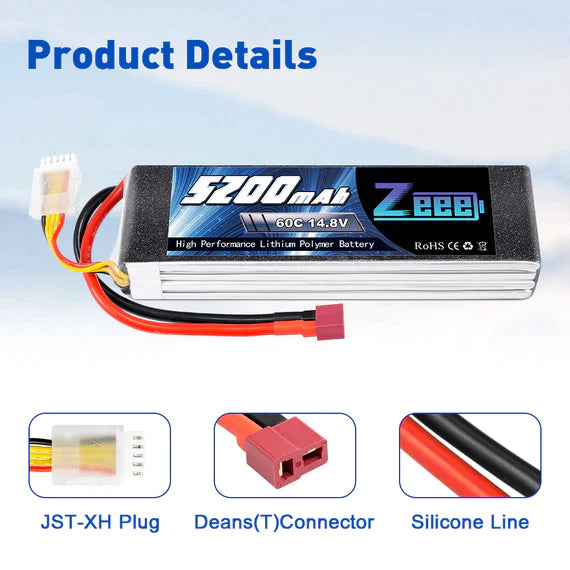 Zeee 4S Lipo Akku 5200mAh 14.8V 60C DEAN - LiPo24.de