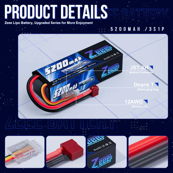 Zeee 3S Lipo Akku 5200mAh 11,1V 80C Hartschalenkoffer mit Deans-Anschluss für RC-Car - LiPo24.de
