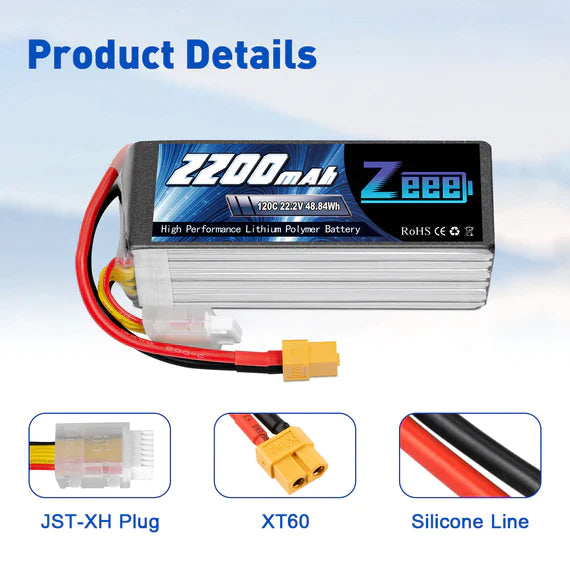 Zeee 6S Lipo Akku 2200mAh 22.2V 120C Soft Case XT60 (2 St.) - LiPo24.de
