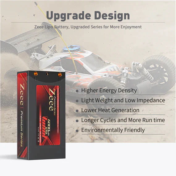 Zeee Premium Series 2S Shorty Lipo Akku 6000mAh 7,6V 120C Hartschalenkoffer mit 4mm Bullet to Deans Stecker für RC Car (2 Pack) - LiPo24.de
