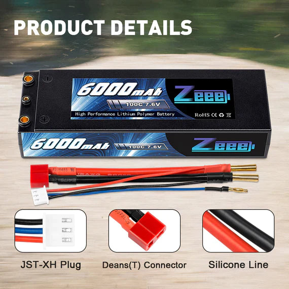 Zeee 2S Lipo Akku 6000 mAh 7,6 V 100 C HV Hardcase Dean - LiPo24.de