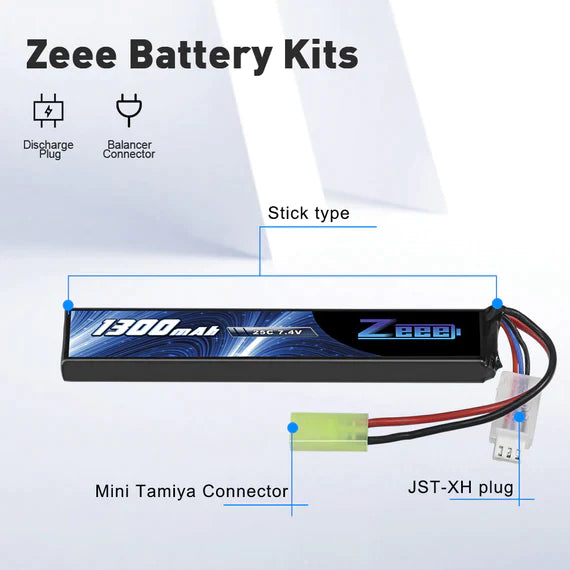 Zeee 2S Lipo Akku 1300mAh 7,4V 25C Airsoft Mini Tamiya Stecker   LiPo24.de