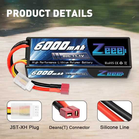 Zeee 3S Lipo Akku 6000 mAh 11,1 V 80C Hartcase DEAN - LiPo24.de
