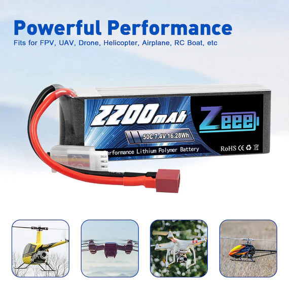 Zeee 2S Lipo Akku 2200mAh 7.4V 50C Soft Pack mit Deans Connector für RC Modelle (2er Pack)   LiPo24.de