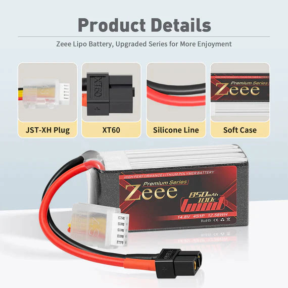 Zeee Premium Series 4S Lipo Akku 850mAh 14.8V 100C XT60 (2 St.)