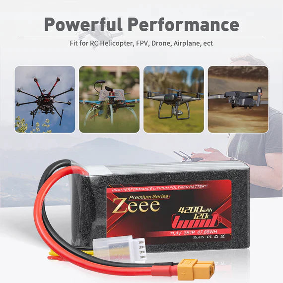 Zeee Premium Series 3S Lipo Akku 4200mAh 11.4V 120C Soft Case mit XT60 Stecker für Rock Crawler Flugzeug Rennmodelle (2 St.)   LiPo24.de