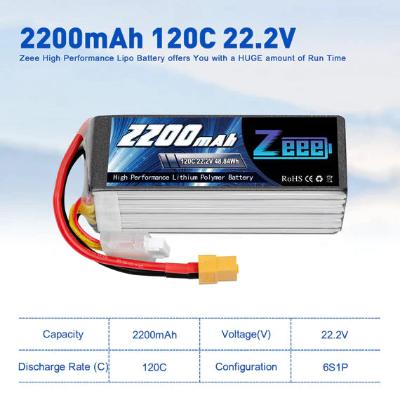 Zeee 6S Lipo Akku 2200mAh 22.2V 120C Soft Case XT60 (2 St.) - LiPo24.de
