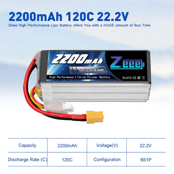 Zeee 6S Lipo Akku 2200mAh 22.2V 120C Soft Case XT60 (2 St.)   LiPo24.de