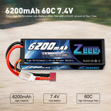 Zeee 2S Lipo Akku 6200mAh 7.4V 60C Hartschalenkoffer mit Deans-Anschluss für RC-Fahrzeuge Auto LKW Truggy Boot (1 Pack) - LiPo24.de