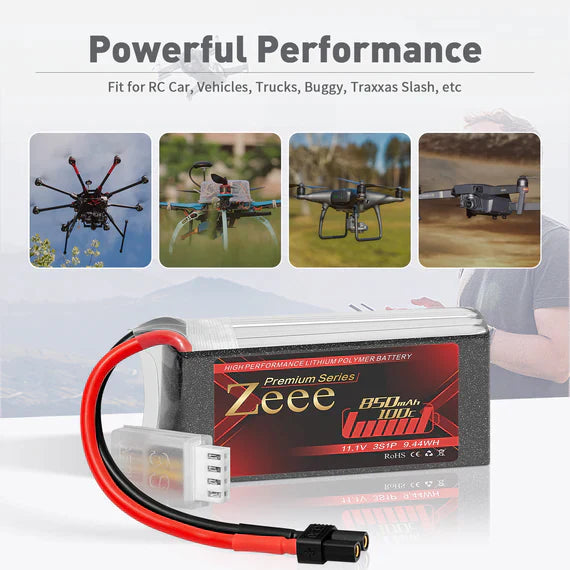 Zeee Premium Series 3S Lipo Akku 850mAh 11.1V 100C Soft Case mit XT30 Stecker für RC Car RC Modelle (2 St.)   LiPo24.de