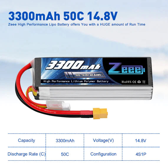 Zeee 4S Lipo Akku 3300mAh 14,8V 50C Soft Case mit XT60 Stecker für RC Flugzeug RC Auto (2 Packungen)   LiPo24.de