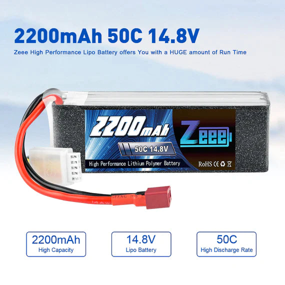 Zeee 4S Lipo Akku 2200mAh 14.8V 50C Soft Case T Stecker (2 St.)   LiPo24.de