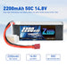 Zeee 4S Lipo Akku 2200mAh 14.8V 50C Soft Case T Stecker (2 St.)   LiPo24.de