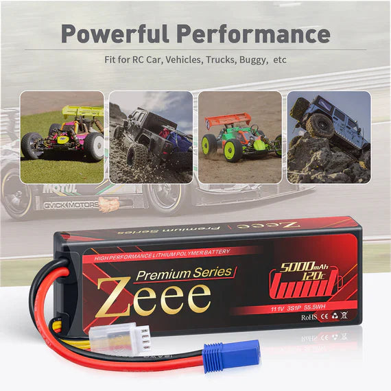 Zeee Premium Series 3S Lipo Akku 5000mAh 11.1V 120C LCG Hartschalenkoffer mit EC5 Anschluss für RC Car RC Modelle (2 St.) - LiPo24.de