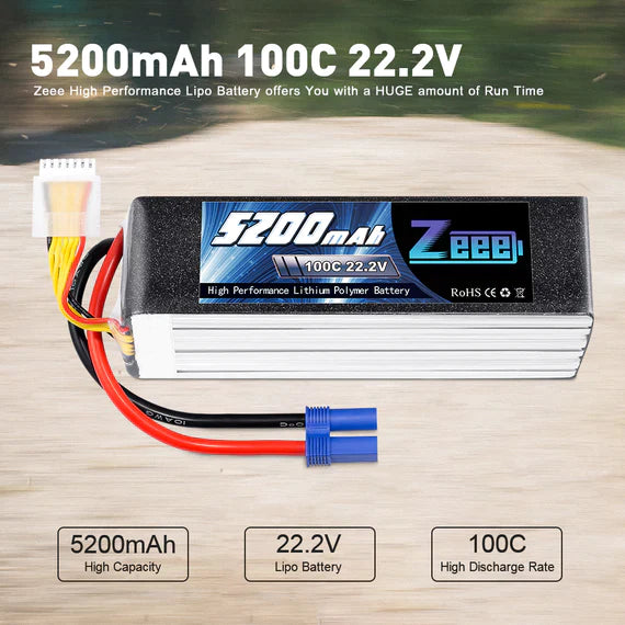 Zeee 6S Lipo Akku 5200mAh 22,2V 100C mit EC5 Anschluss für RC Car RC Modelle (2 Pack)   LiPo24.de