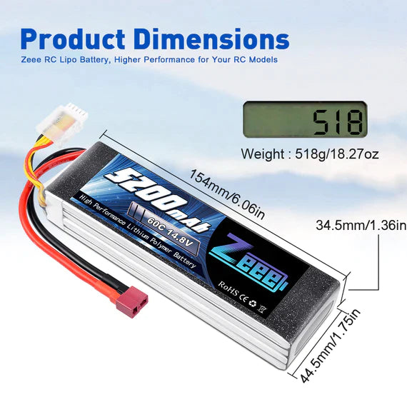 Zeee 4S Lipo Akku 5200mAh 14.8V 60C DEAN   LiPo24.de