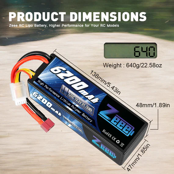 Zeee 4S Lipo Akku 6200 mAh 14,8 V 120C Hardcase DEAN (2 St.)   LiPo24.de