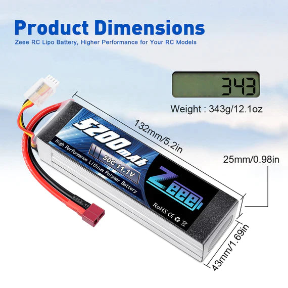 Zeee 3S Lipo Akku 5200mAh 11.1V 50C DEAN (2 St.) - LiPo24.de