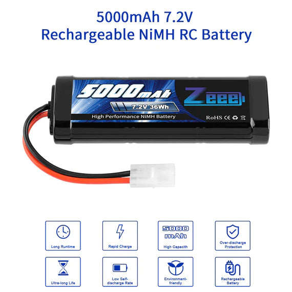 Zeee 7.2 V 5000 mAh NiMH Akku mit Tamiya Stecker 6 Zellen Akkupack für RC Car RC Modelle (2er Pack)   LiPo24.de