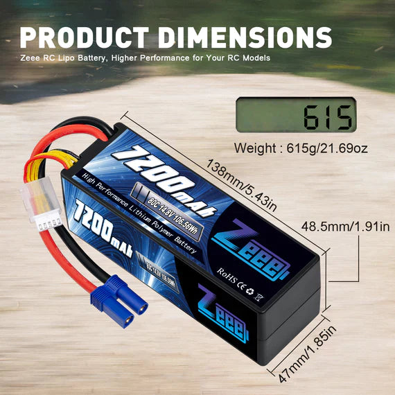 Zeee 4S Lipo Akku 7200mAh 14,8V 80C mit EC5 Anschluss Hartschalenkoffer für RC Car RC Racing Modelle (2 St.) - LiPo24.de