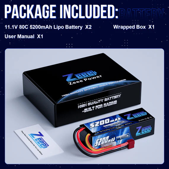 Zeee 3S Lipo Akku 5200mAh 11,1V 80C Hartschalenkoffer mit Deans-Anschluss für RC-Car - LiPo24.de