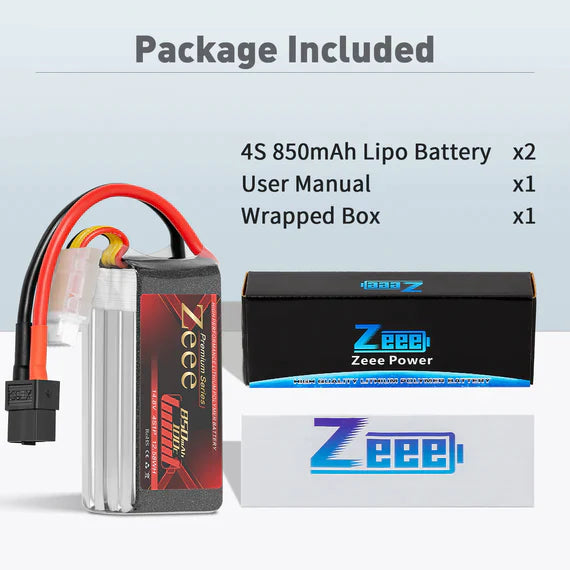 Zeee Premium Series 4S Lipo Akku 850mAh 14.8V 100C XT60 (2 St.)