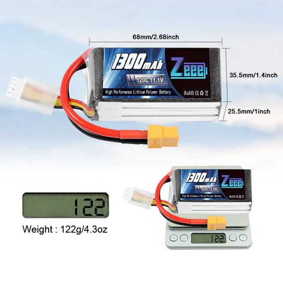 Zeee 3S Lipo Akku 1300mAh 11,1V 120C Graphen Akku mit XT60 Stecker für FPV RC Car RC Modelle (2 Pack)   LiPo24.de