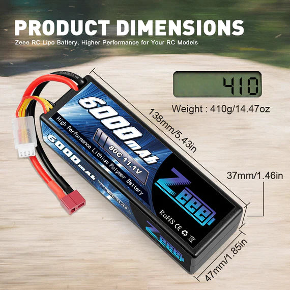 Zeee 3S Lipo Akku 6000 mAh 11,1 V 80C Hartcase DEAN - LiPo24.de