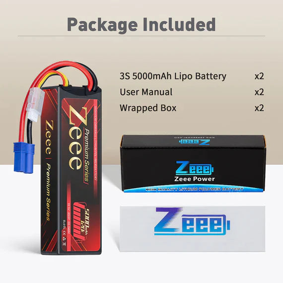 Zeee Premium Series 3S Lipo Akku 5000mAh 11.1V 120C LCG Hartschalenkoffer mit EC5 Anschluss für RC Car RC Modelle (2 St.) - LiPo24.de