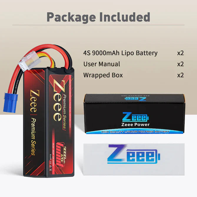 Zeee Premium Serie 4S Lipo Akku 9000mAh 15,2V 120C Hartschalenkoffer mit EC5 Anschluss für RC Car Racing Modelle (2 St.) - LiPo24.de