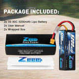 Zeee 3S Lipo Akku 5200mAh 11.1V 80C mit XT60 Stecker Hard Case Akku für RC Car RC Modelle (2 Pack) - LiPo24.de