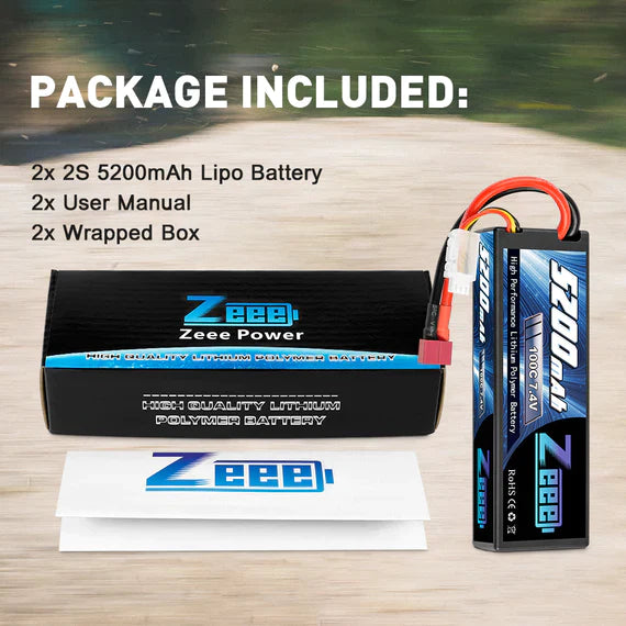 Zeee 2S Lipo Akku 7.4V 5200mAh 100C Dean (2 Pack)   LiPo24.de