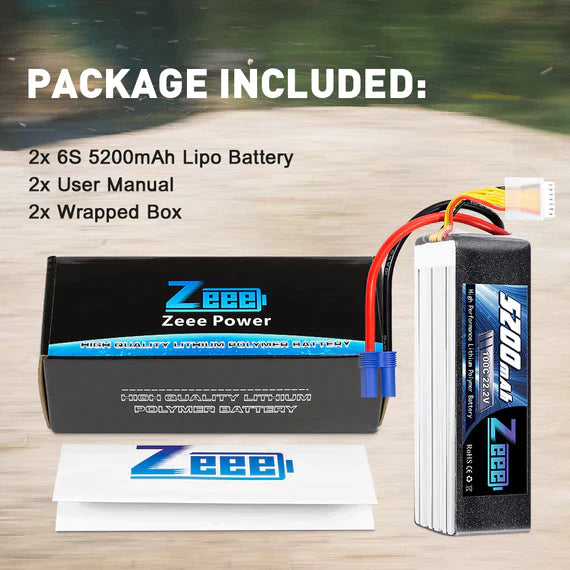 Zeee 6S Lipo Akku 5200mAh 22,2V 100C mit EC5 Anschluss für RC Car RC Modelle (2 Pack)   LiPo24.de