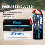 Zeee 2S Lipo Akku 6200mAh 7.4V 60C Hartschalenkoffer mit Deans-Anschluss für RC-Fahrzeuge Auto LKW Truggy Boot (1 Pack) - LiPo24.de