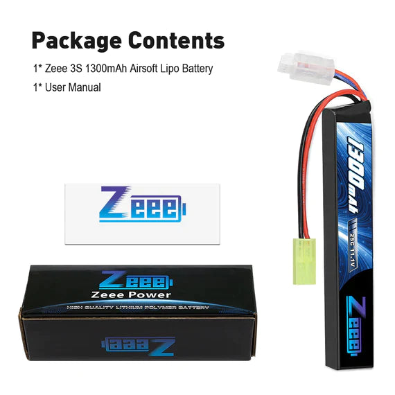 Zeee 3S Airsoft Lipo Akku 1300mAh 11,1V 25C 3S Akku Mini Tamiya Airsoft Guns Rifle   LiPo24.de