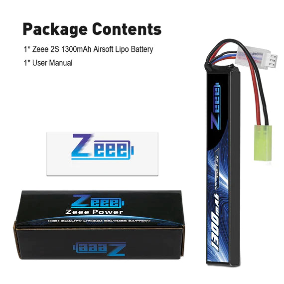 Zeee 2S Lipo Akku 1300mAh 7,4V 25C Airsoft Mini Tamiya Stecker - LiPo24.de
