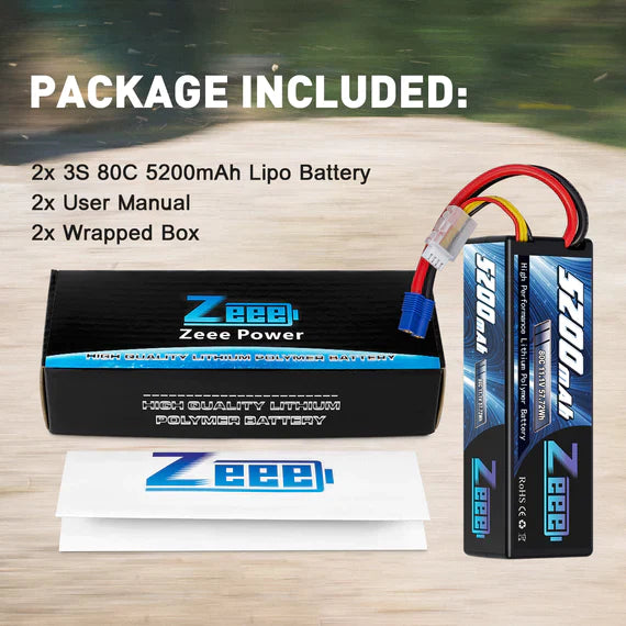 Zeee 3S Lipo Akku 5200mAh 11.1V 80C EC3 Hartcase (2er Pack)   LiPo24.de