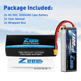 Zeee 4S Lipo Akku 3300mAh 14,8V 50C Soft Case mit XT60 Stecker für RC Flugzeug RC Auto (2 Packungen) - LiPo24.de