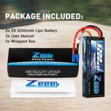 Zeee 2S Lipo Akku 5200mAh 7.4V 80C Hard Case mit EC3 Stecker für 1/8 1/10 RC Fahrzeuge Auto (2 Pack) - LiPo24.de