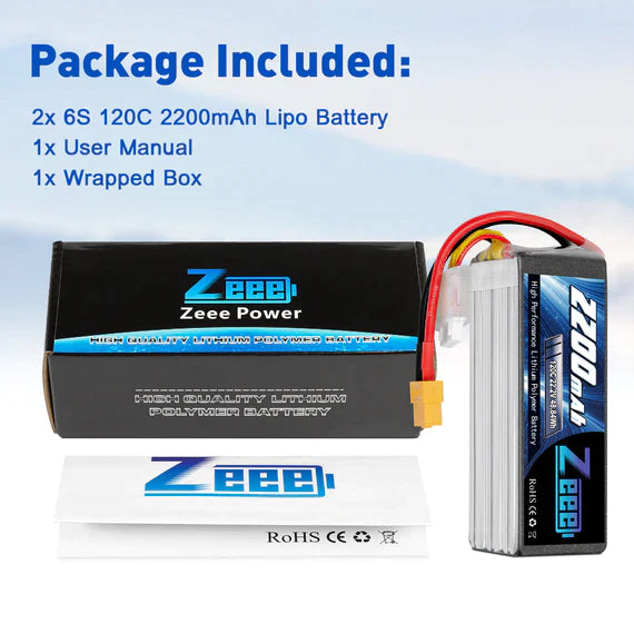 Zeee 6S Lipo Akku 2200mAh 22.2V 120C Soft Case XT60 (2 St.)   LiPo24.de