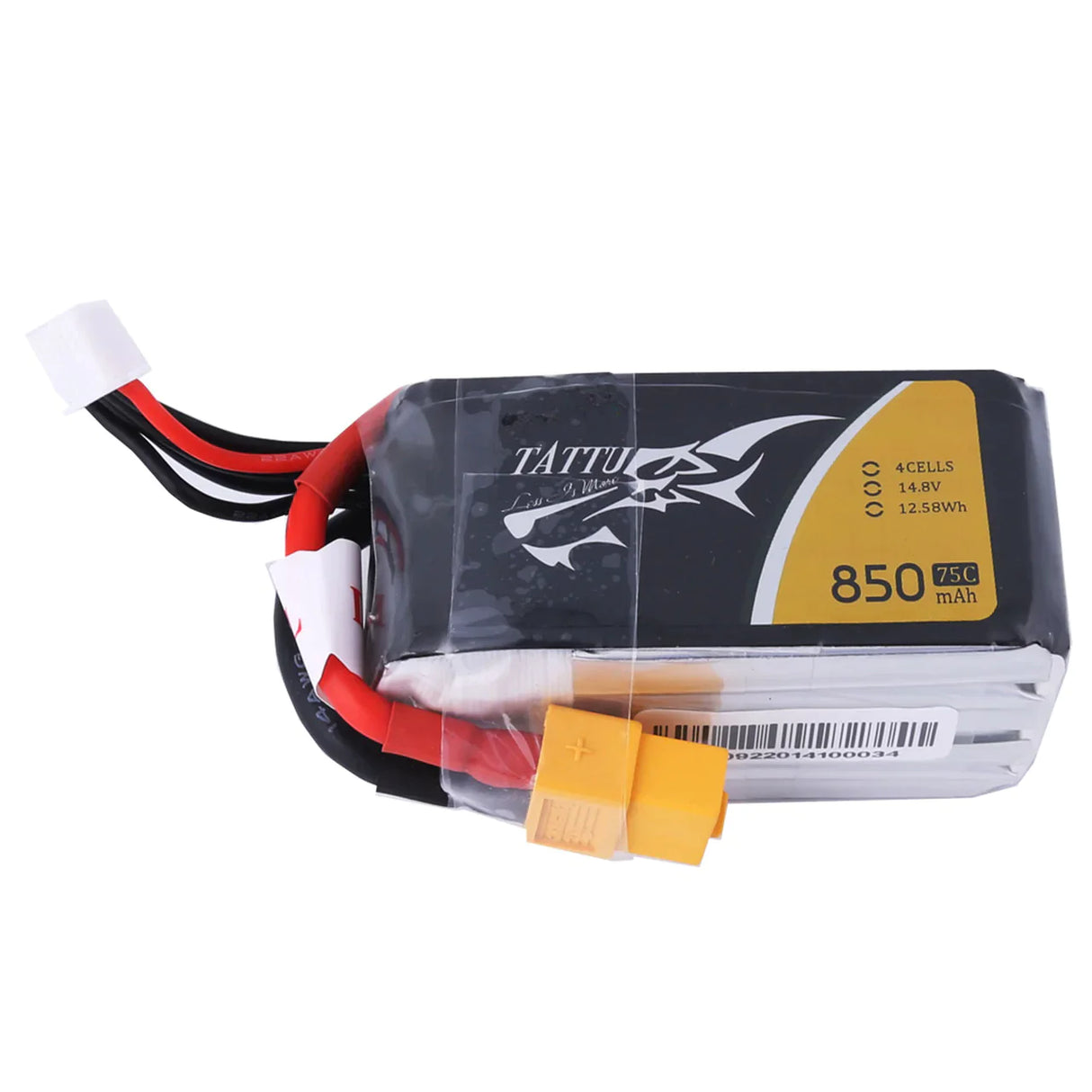 Tattu 850mAh 14.8V 75C 4S1P Lipo Akku mit XT60 Stecker - LiPo24.de