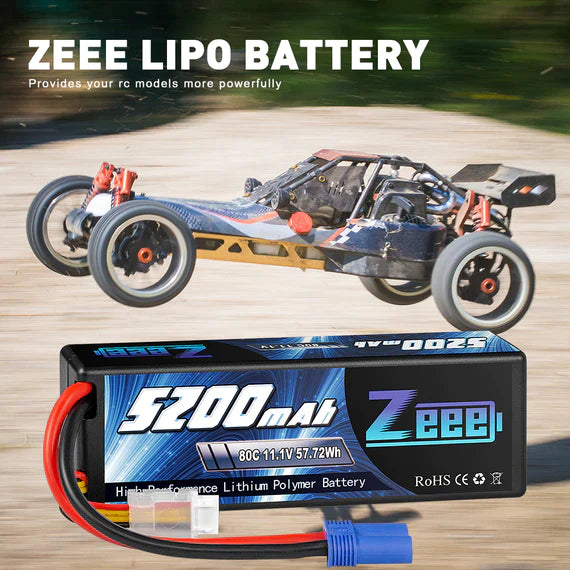 Zeee 3S Lipo Akku 5200mAh 11.1V 80C mit EC5 Anschluss Hardcase Akku für RC Car Racing Modelle (2 St.)) - LiPo24.de