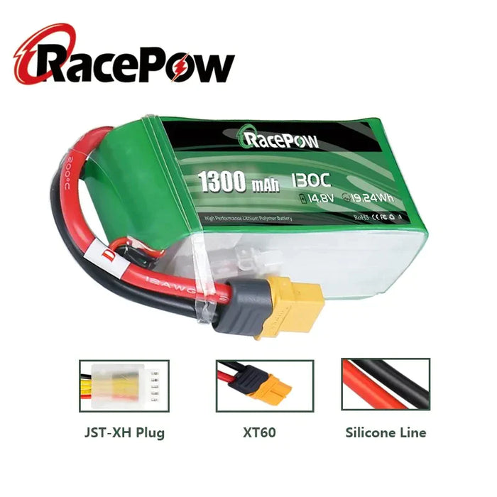 RacePow 1300mAh 14,8V 4S 130C LiPo Akku mit XT60 Stecker für FPV Racing   LiPo24.de